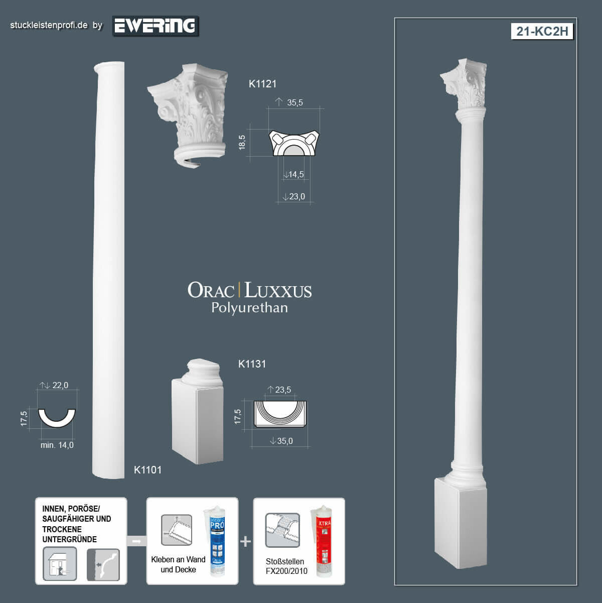 Halbsäulen-Komplettset KC2H Orac Decor Stucksäulen-KC2H