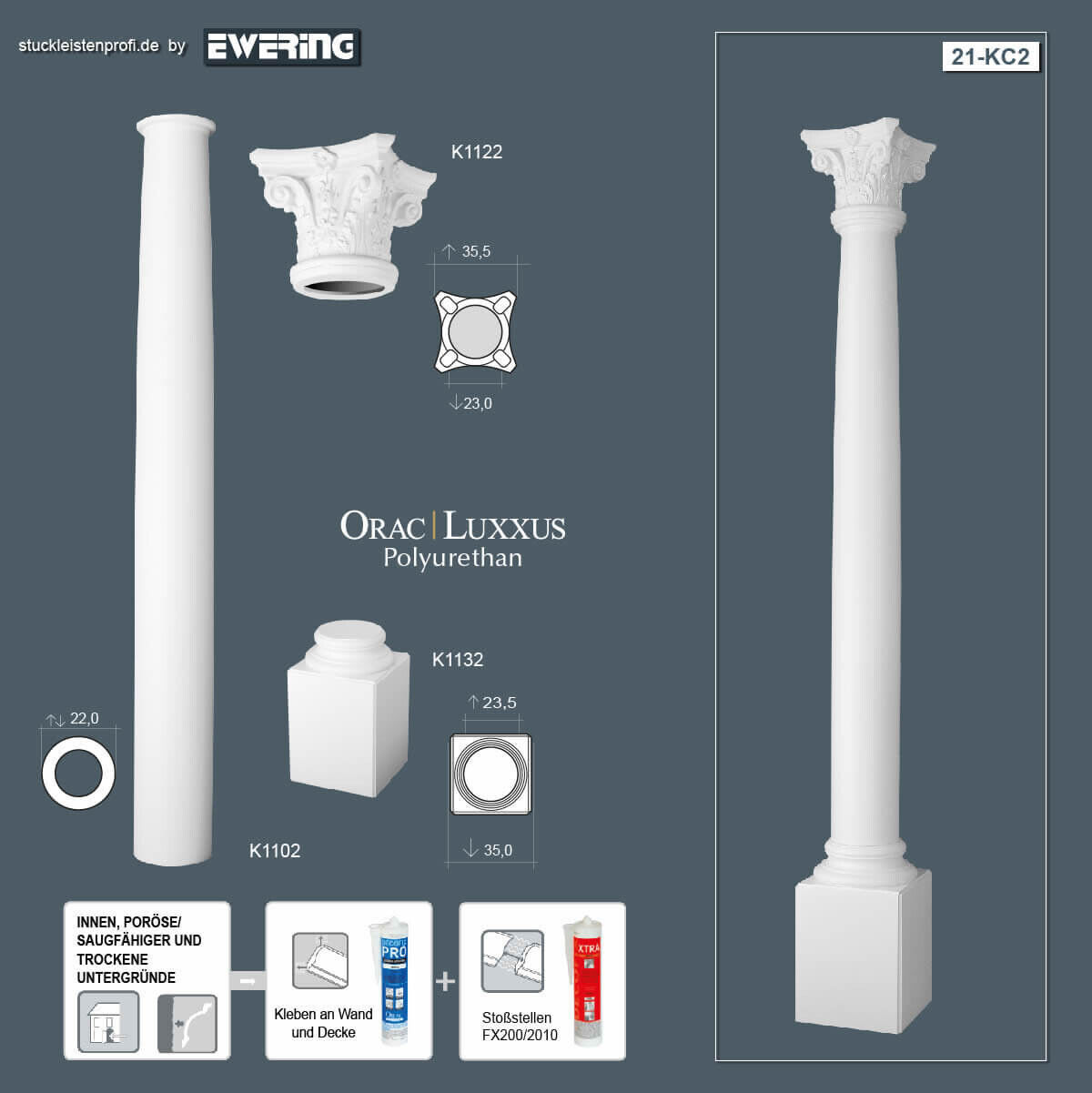 Säulen-Komplettset KC2 Orac Decor Stucksäulen-KC2