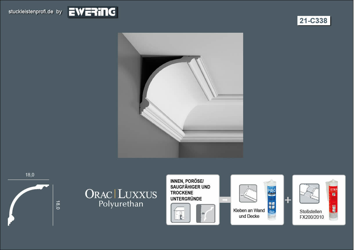 Deckenleiste hoch Linienmuster symmetrisch klassisch C338 Orac Decor-C338.1M