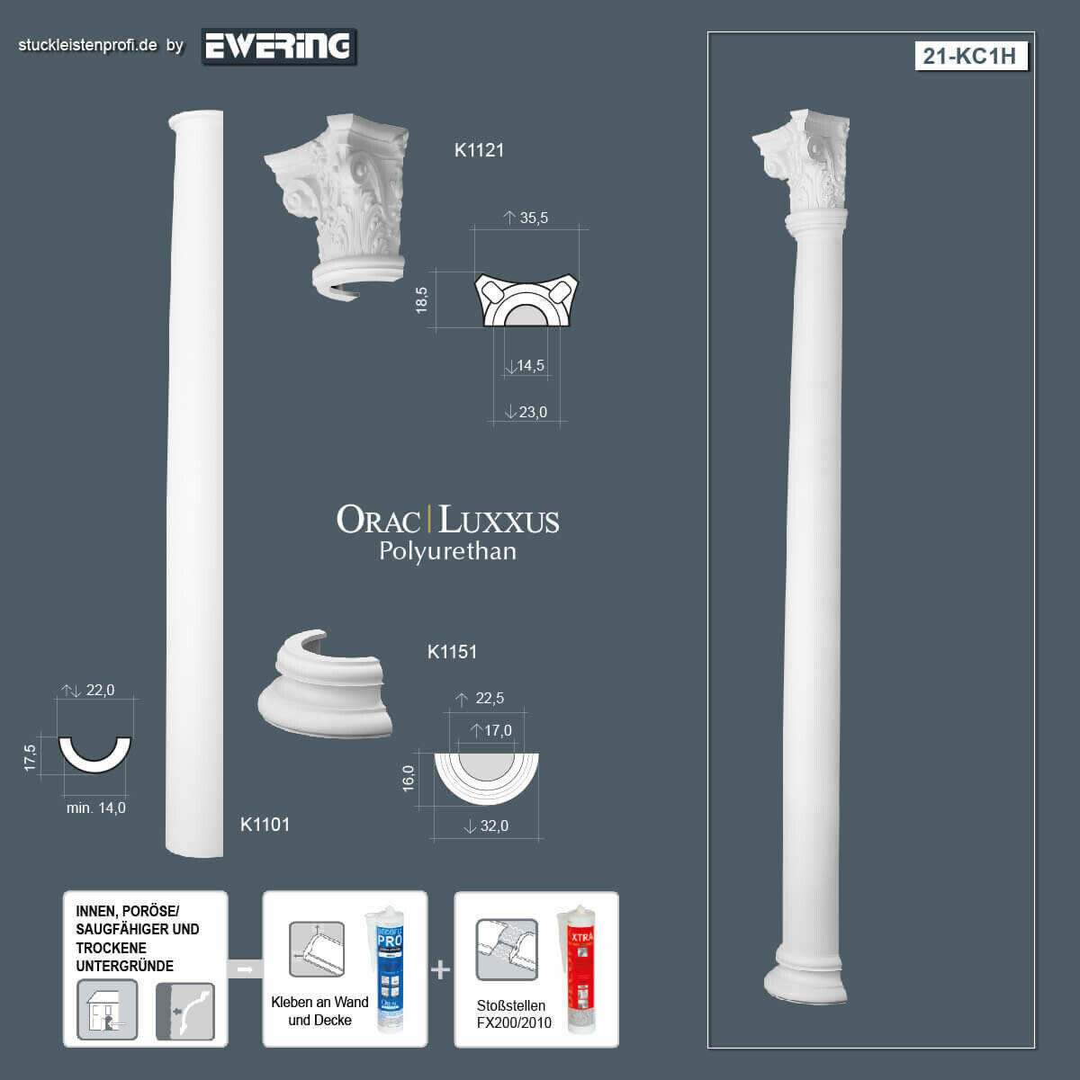 Halbsäulen-Komplettset KC1H Orac Decor Stucksäulen-KC1H