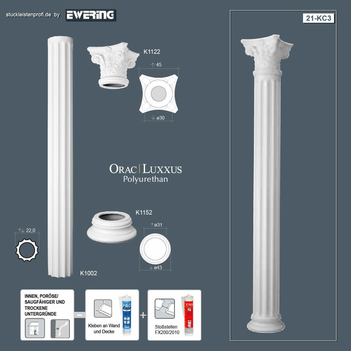 Säulen-Komplettset KC3 Orac Decor Stucksäulen-KC3