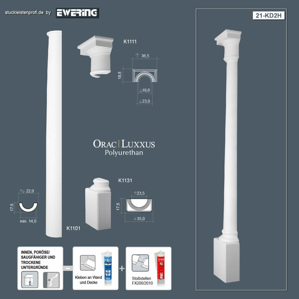 Halbsäulen-Komplettset KD2H Orac Decor Stucksäulen-KD2H