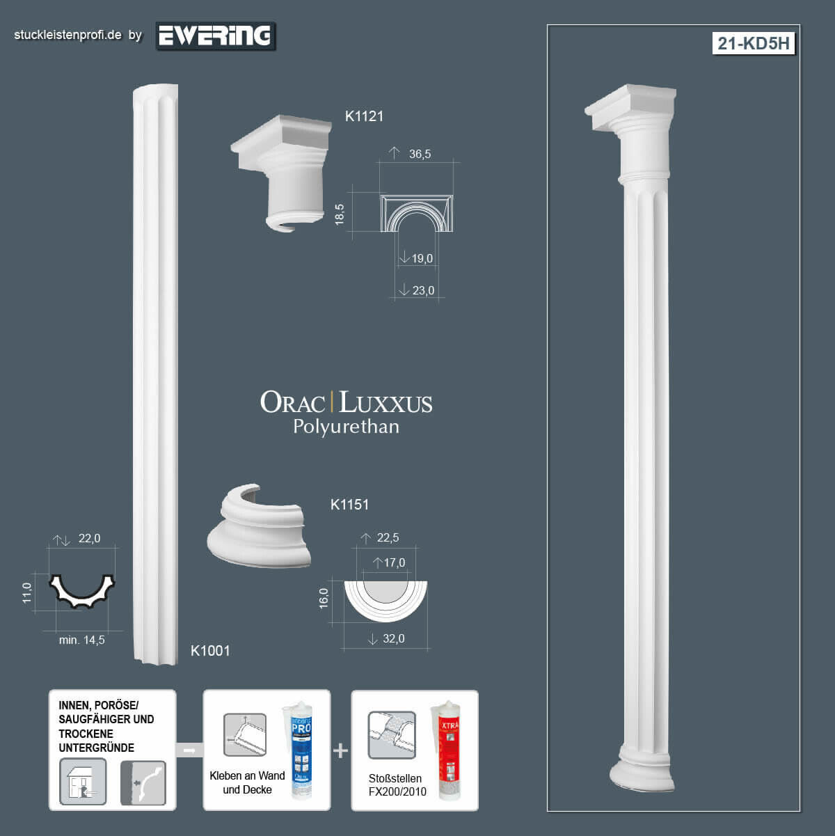 Halbsäulen-Komplettset KD5H Orac Decor Stucksäulen-KD5H
