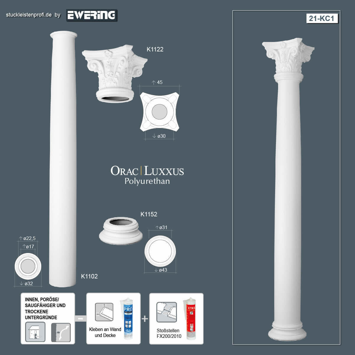 Säulen-Komplettset KC1 Orac Decor Stucksäulen-KC1