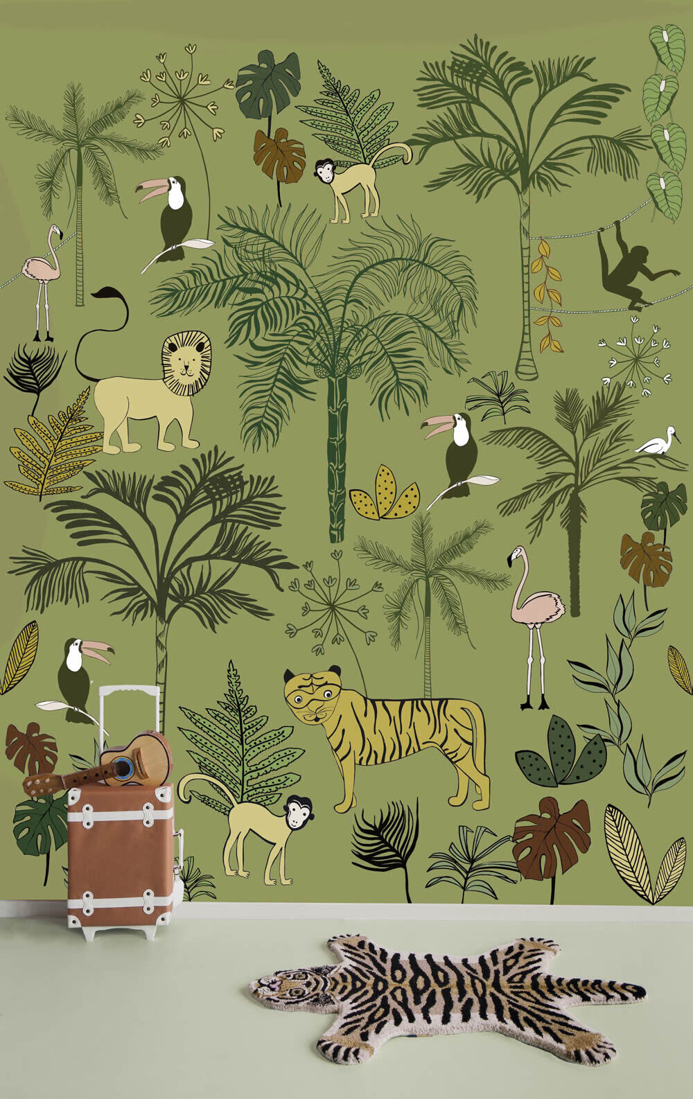 Wandbild Jungle wilde Tiere Palmen Grün 842142-7-842142