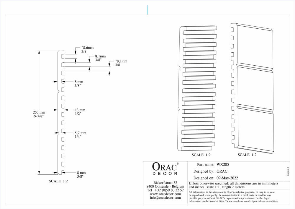 Wandpaneel lineare Optik beiseitig verwendbar TRACK WX205 Orac Decor-WX205