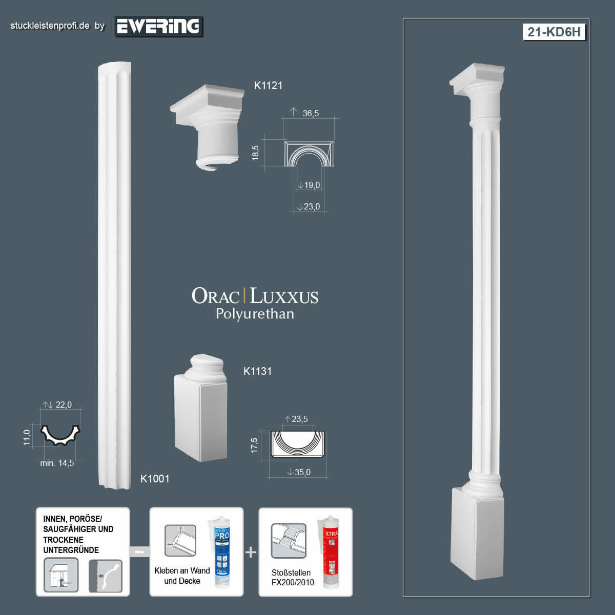 Halbsäulen-Komplettset KD6H Orac Decor Stucksäulen-KD6H