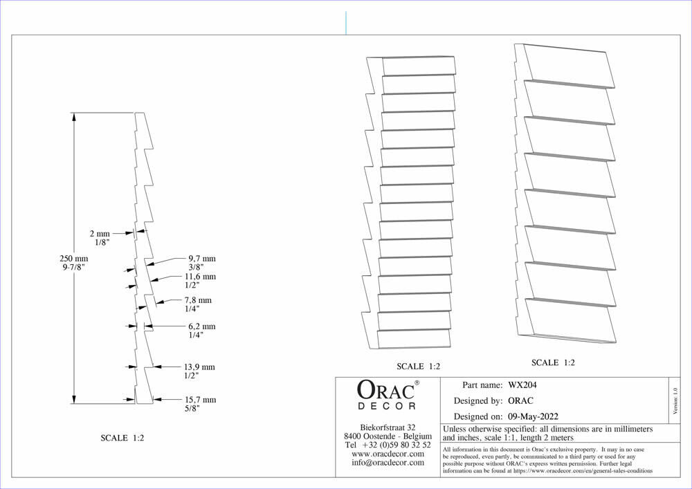 Wandpaneel abgeschrägte Linien Faltung zweiseitig RIPPLE WX204 Orac Decor-WX204