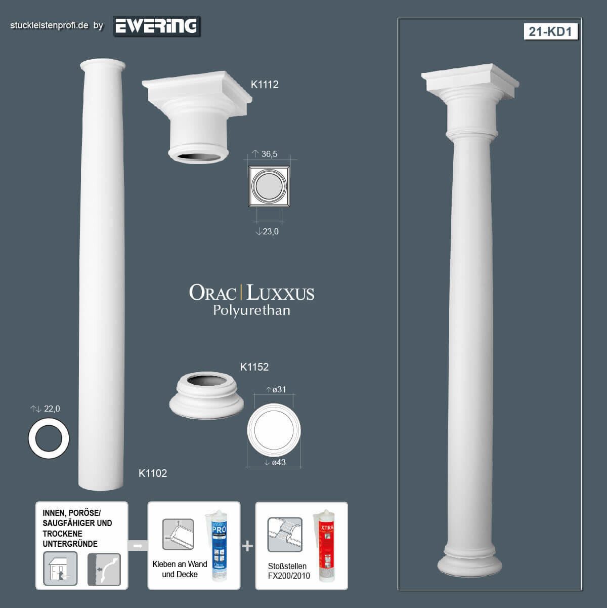 Säulen-Komplettset KD1 Orac Decor Stucksäulen-KD1