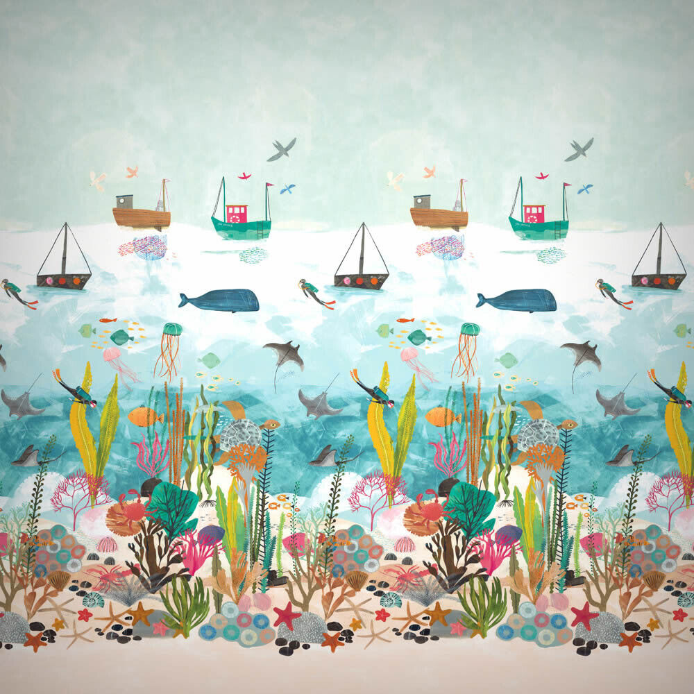 Wandbild Unterwasser Meerestiere Boote Wale Fische bunt HLTF112648-60-HLTF112648