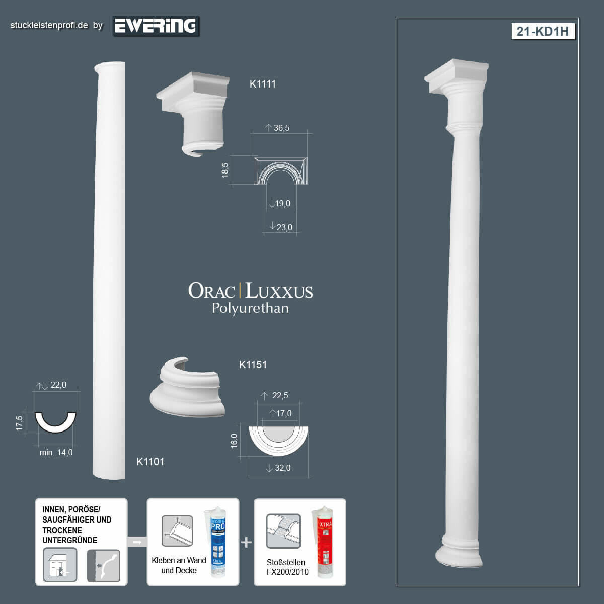 Halbsäulen-Komplettset KD1H Orac Decor Stucksäulen-KD1H