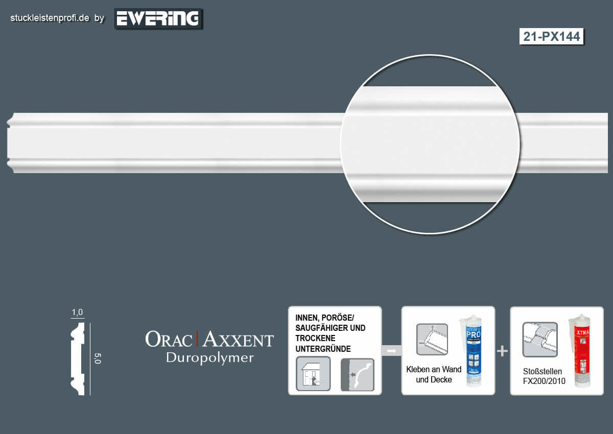 Wandleiste flaches Profil PX144 _L Orac Decor Stuckleiste-PX144.1M