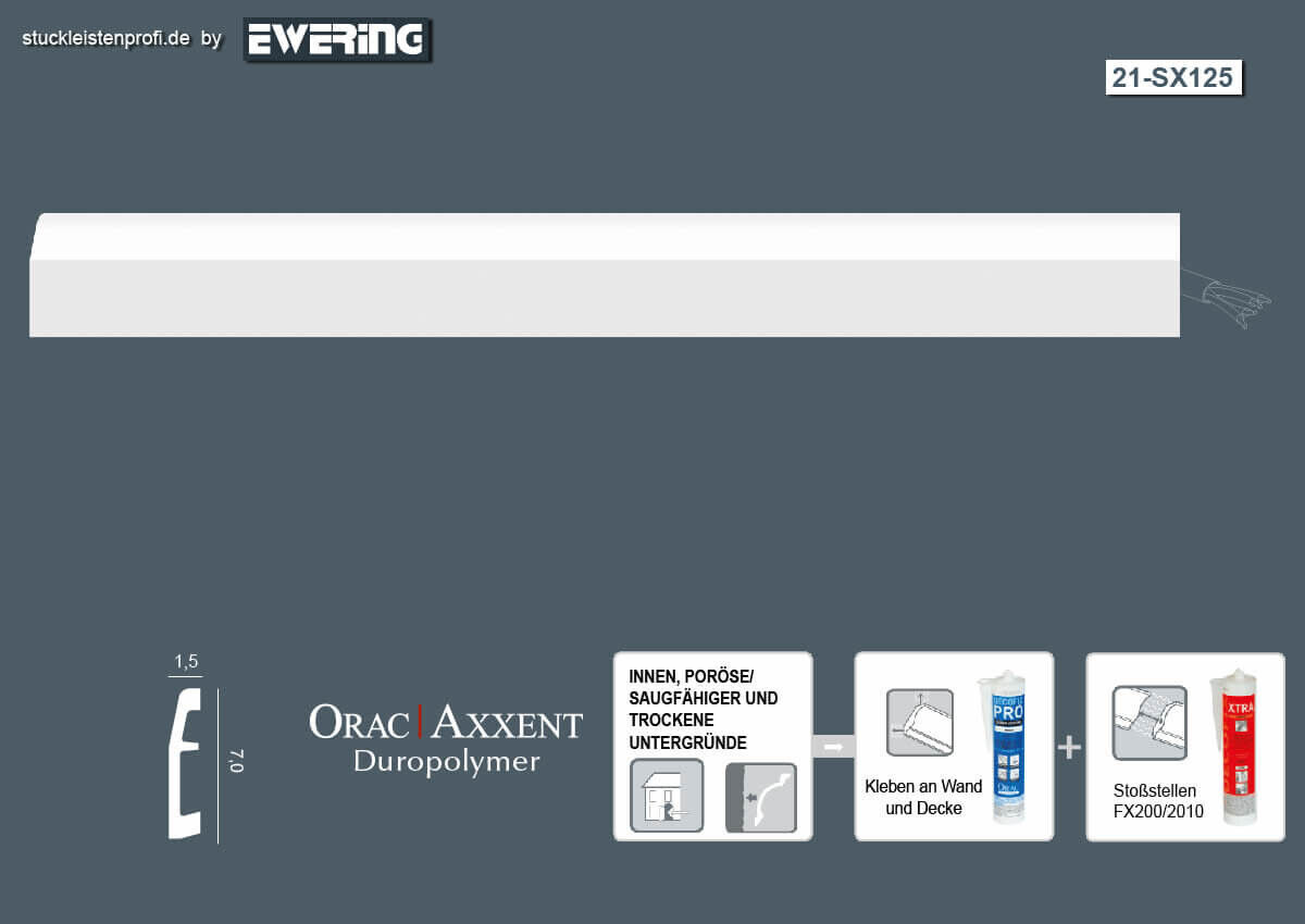 Fußleiste modern abgeschrägt SX125 Orac Decor Stuckleiste-SX125.1M
