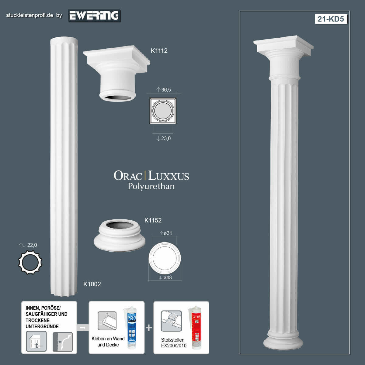 Säulen-Komplettset KD5 Orac Decor Stucksäulen-KD5