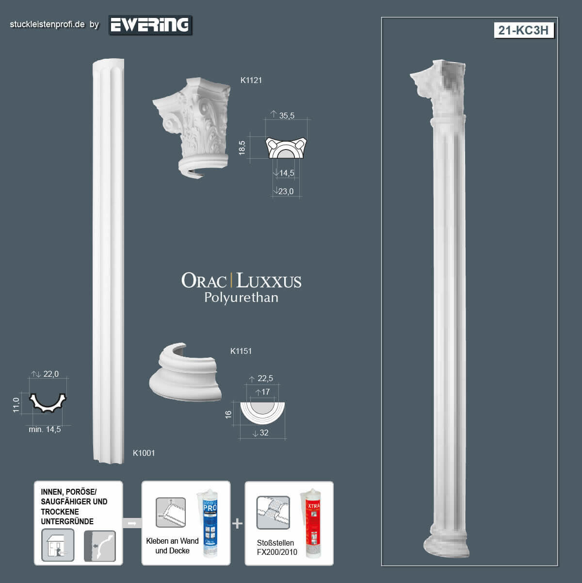 Halbsäulen-Komplettset KC3H Orac Decor Stucksäulen-KC3H